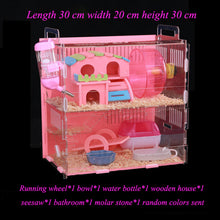 Load image into Gallery viewer, Blue Double Hamster Cage Large Size Dutch Pig Cage Acrylic Pet Nest Small Pet with 30x20x30cm