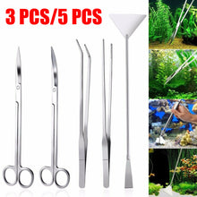 Load image into Gallery viewer, 3/5pcs Aquarium Tank Tools Kit Aquascaping Fish Tank Aquatic Plants Long Tweezers Scissors Stainless Steel Maintenance Tool
