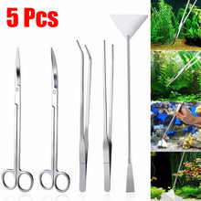 Load image into Gallery viewer, 3/5pcs Aquarium Tank Tools Kit Aquascaping Fish Tank Aquatic Plants Long Tweezers Scissors Stainless Steel Maintenance Tool
