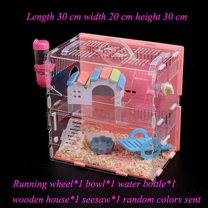 Blue Double Hamster Cage Large Size Dutch Pig Cage Acrylic Pet Nest Small Pet with 30x20x30cm